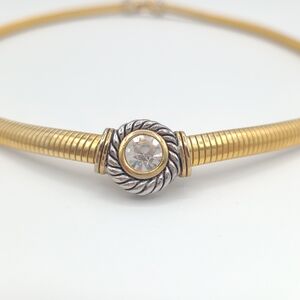 Vintage Gold Snake Chain Necklace Crystal Accent Two Tone